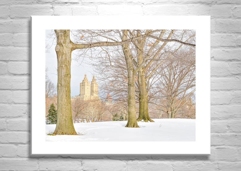 NYC Christmas Art Print with Central Park Winter Snow image 3