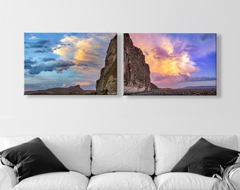 Western Sunset Landscape Art Print with Stormy Sky as Diptych Set of 2 Pictures