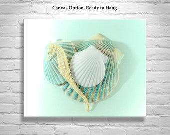 Still Life Wall Art with Seashells and Seahorse as Gift for Bathroom