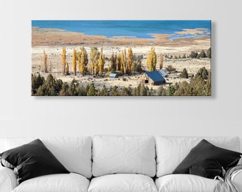 Western Themed Wall Art Print with Ranch Landscape Panorama