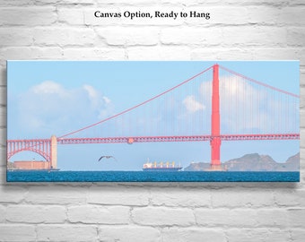 San Francisco Bay Golden Gate Bridge Ship Photography Print in Panorama