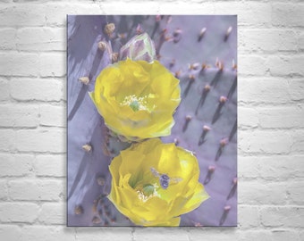 Purple and Yellow Botanical Art Print from Southwest Desert with Bumble Bee