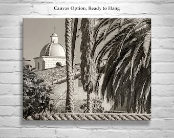 California Travel Art with Santa Barbara Mission Print in Sepia Tone