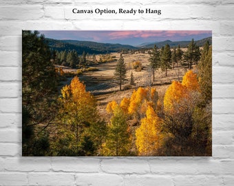 Western Ranch Landscape Photograph with Fall Colors and Aspen Trees as Wall Decor for Home