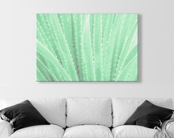 Agave Art Print in Pastel Green as Botanical Home Decor on Framed Canvas