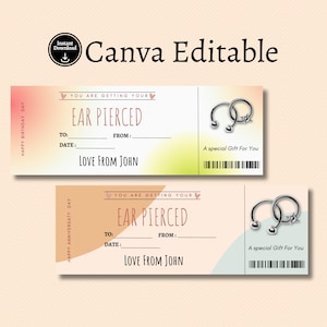 Ear Piercing Gift ticket, Ears Pierced Ticket. Ear Piercing Voucher. Surprise Piercing, ,Christmas gift ticket Editable Gift Card.