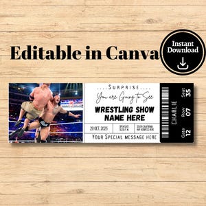 Modèle de billet d'événement de lutte ou de boxe modifiable/imprimable, cadeau de billet de lutte pour Noël, anniversaire, bon de lutte pour la lutte