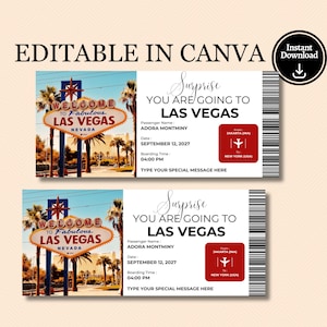 Las Vegas Boarding Pass Las, Vegas Surprise Trip, Las Vegas Gift Ticket, Personalised Las Vegas Ticket, Las Vegas Vacation Ticket