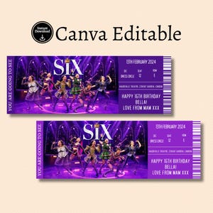 Bearbeitbare Sechs Broadway Surprise Ticket-Vorlage, Eintrittskarte für die Musical-Theatershow, Ereigniskarte, druckbare Six-Karte, Sofort-Download