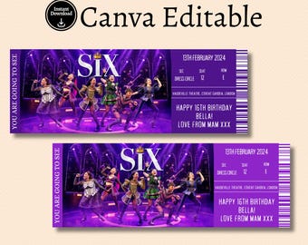 Editable Six Broadway Surprise Ticket Template, Musical Theatre Show Admission Ticket, Event Ticket, Printable Six Ticket, Instant Download