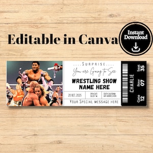 Bearbeitbare / druckbare Wrestling oder Boxing Event Ticket Vorlage, Wrestling Ticket Geschenk für Weihnachten, Geburtstag, Wrestling Wrestling Gutschein