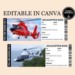 Modello di certificato regalo per giro in elicottero a sorpresa, biglietto per tour in elicottero personalizzabile, regalo per volo in elicottero, download istantaneo