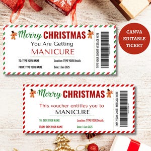 Bearbeitbarer Weihnachtsmaniküre-Geschenkgutschein. Maniküre-Geschenkkarte. Druckbare Maniküre Geschenk.  Spa-Eintritt. Spa-Gutschein. Nagel Geschenk