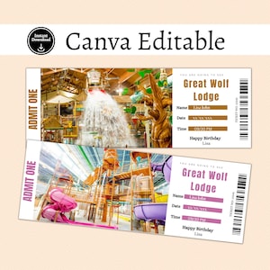 Digital Great Wolf Lodge Surprise Trip Gift Ticket, Amusement Park Printable Boarding Pass, Surprise reveal, Editable Trip Ticket Vacation