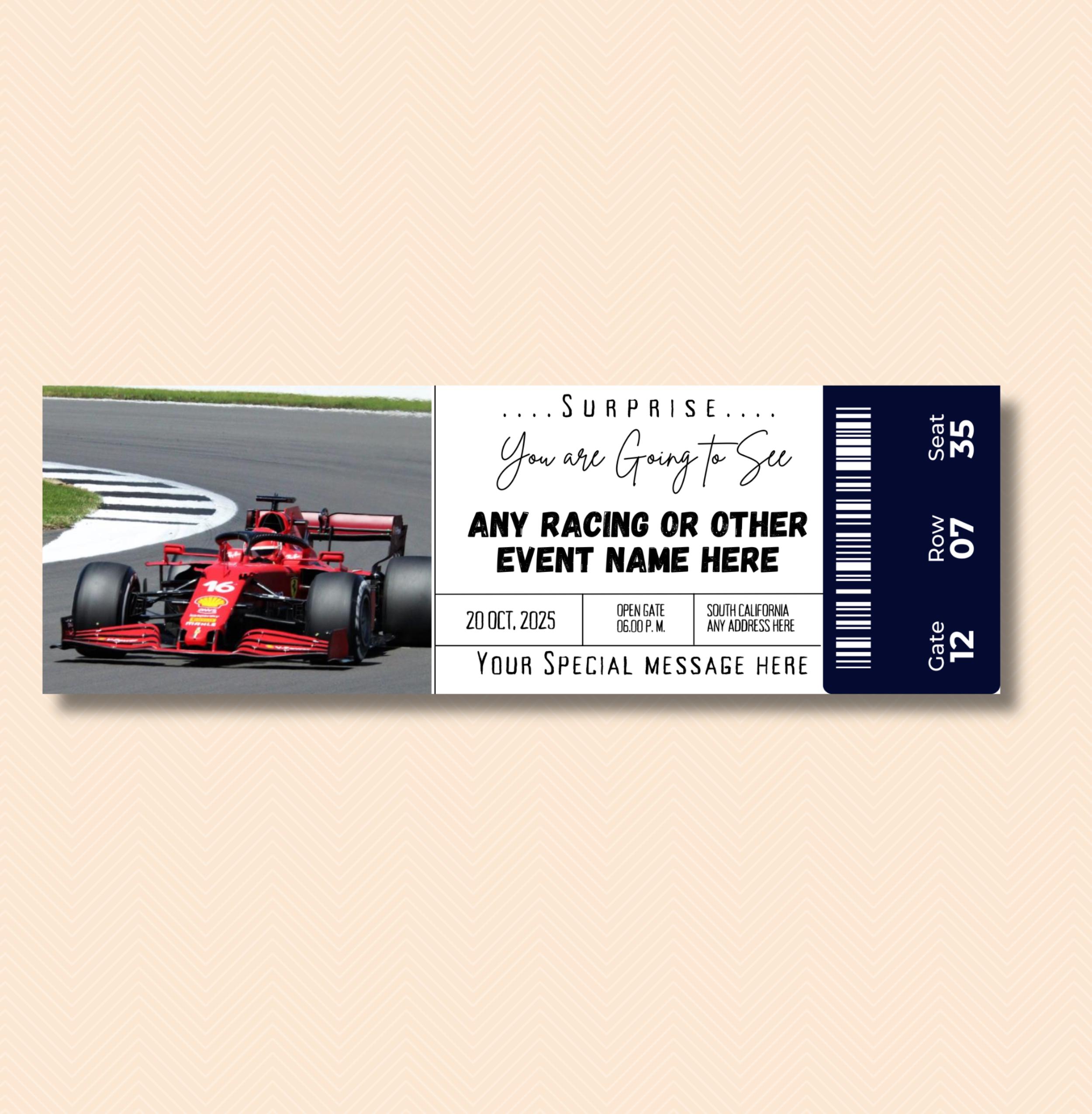 Editable Car Racing Ticket Template: Surprise Event Gift (digital ...
