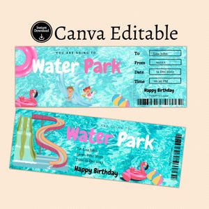 Wasserpark-Eintrittskarte. Wasserpark Geschenkgutschein. Aqua Park Geschenk. Wasserpark-Eintrittskarte. Gutschein für einen Wasserpark Geburtstag. Druckbar