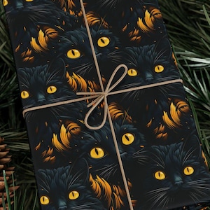 Black Cat Pattern Gift Wrap Wrapping Paper, Gift Wrap Cute black Cat Kitten Wrapping Paper Black Cat Lover Wrap Cat Lady Gift Paper, Kitty