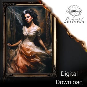 Bride of Frankenstein | Dark Academia Digital Download Wall Art | Vintage Gothic Portrait Printable |Moody Aesthetic Printable Art Halloween