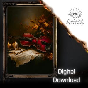 Elegy for the Monster Violin | Dark Academia Digital Download Wall Art | Vintage Gothic Portrait Printable, Moody Aesthetic Printable Fall