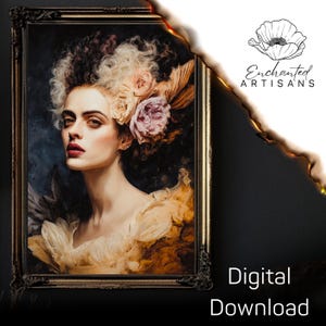 Bloomed Bride of Frankenstein | Dark Academia Digital Download Wall Art | Vintage Gothic Portrait Printable | Moody Aesthetic Printable Art