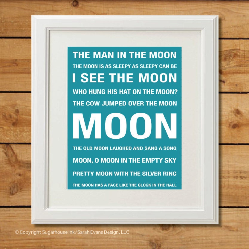 Moon Nursery Rhyme Subway Art Digital Art Print Nursery Etsy