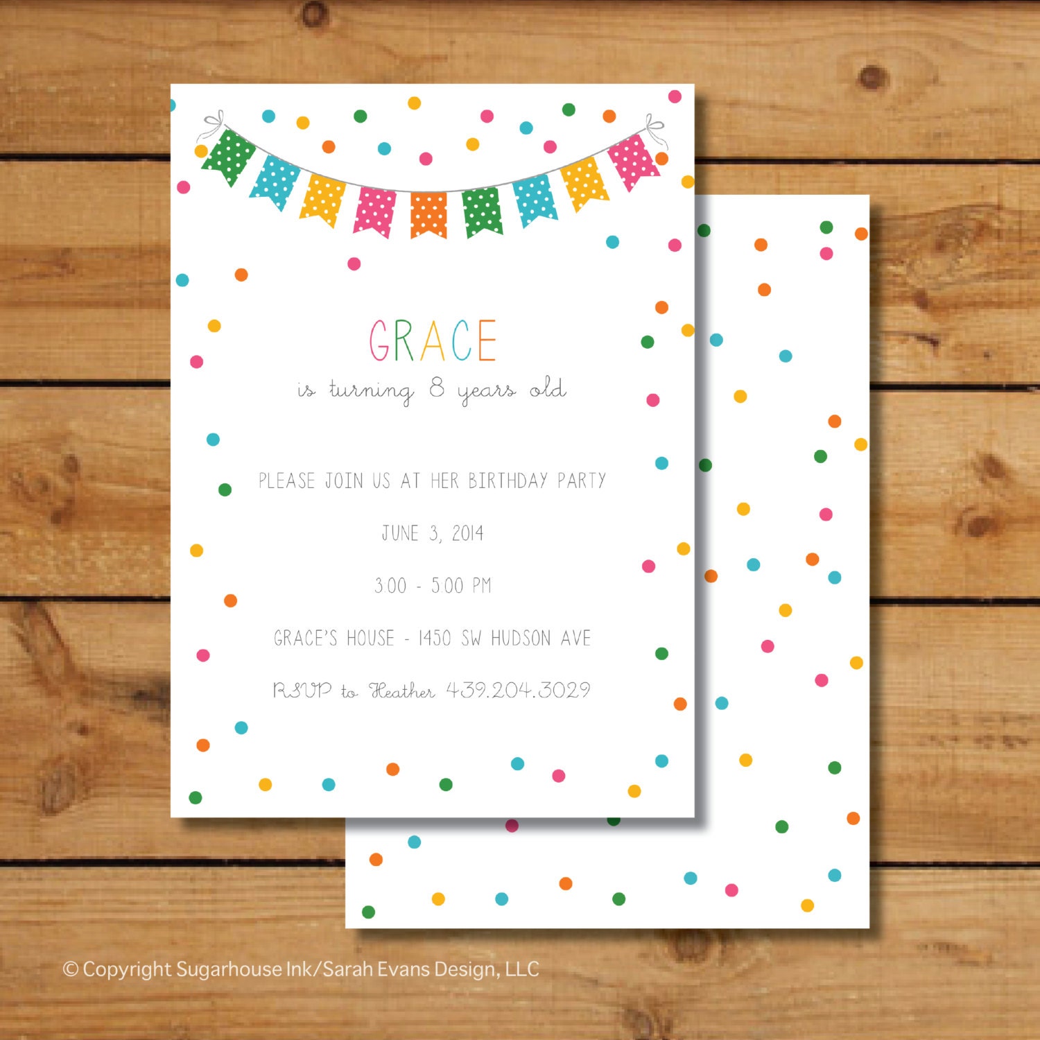 Rainbow Confetti Birthday Party Invitations Confetti Bunting Etsy
