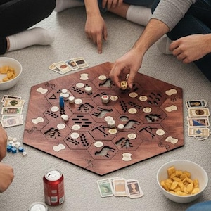 Plateau de jeu Catan en bois, jeu de société Catan personnalisé, accessoires Catan découpés au laser, plateau d&#39;extension Catan modulaire, tuiles Settlers of Catan