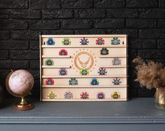 Exhibición de fichas de póquer, Soporte de fichas de póquer, Exhibición de fichas de casino, Soporte de fichas de póquer de madera, Marco de fichas de póquer, Organizador de fichas de casino, Recolector de fichas de casino