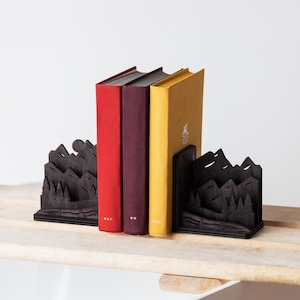 Mountain Bookends, Wooden Bookends, Rustic Bookends, Nature Bookends, Forest Bookends, Scenic Bookends, Cabin Bookshelf Decor, Unique Bookends