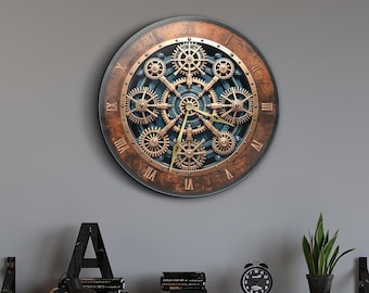 Steampunk Wanduhr, Industrielle Zahnraduhr, Vintage Mechanische Wanduhr, Römische Ziffern Uhr, Einzigartiges Uhrendekor, Retro Zahnrad Wandkunst