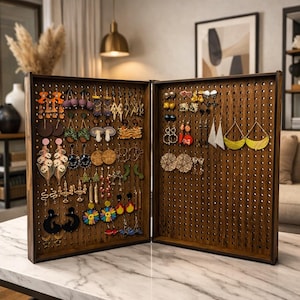Vitrina de madera para joyas, expositor de pendientes, tablero perforado para guardar joyas, caja con puertas, expositor de madera Paparazzi