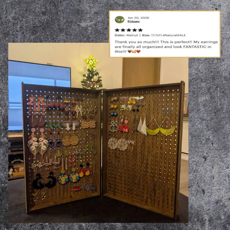 Wooden jewelry organizer, Paparazzi display, Wooden jewelry box, Jewelry display case, Earring organizer, Pegboard Display, Jewelry cabinet image 5