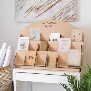 Espositore per biglietti in legno, espositore per vendita al dettaglio, espositore per fiere artigianali, espositore porta adesivi, espositore per cartoline, espositore per venditori