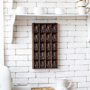 Shot Glass Display,Shot Glass Shelf,Wooden Shot Display,Wall Mounted Shot Shelf,Rustic Shot Glass Rack,Shot Display Case,Bar Shot Glass Rack