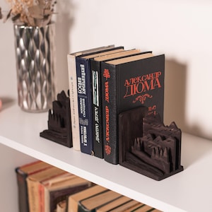 Mountain bookends, Wooden bookends, Decorative bookends, Unique bookends, Forest bookends, Boho bookends, Rustic bookends, Book shelf decor