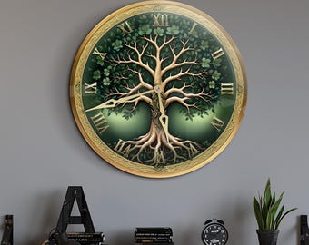 Baum des Lebens-Wanduhr, keltische Baumuhr, dekorative Holzuhr, einzigartige Natur-Wanduhr, irische spirituelle Uhr, moderne Wald-Wandkunst