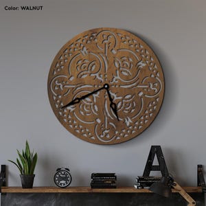 Boho wooden wall clock, Carved flower wall art, Wood mandala wall clock, Geometric wall clock, Elegant wall decor, Oversized wall clock