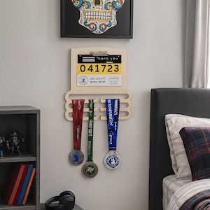 Personalized Race Bib Holder, Race Bib And Medal Holder, Running Medal And Bib Display, Marathon Medal Display Rack, Wooden Race Bib Display