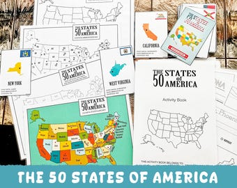 USA Activity Book Bundle: Montessori Cards, US Maps (Digital Download)