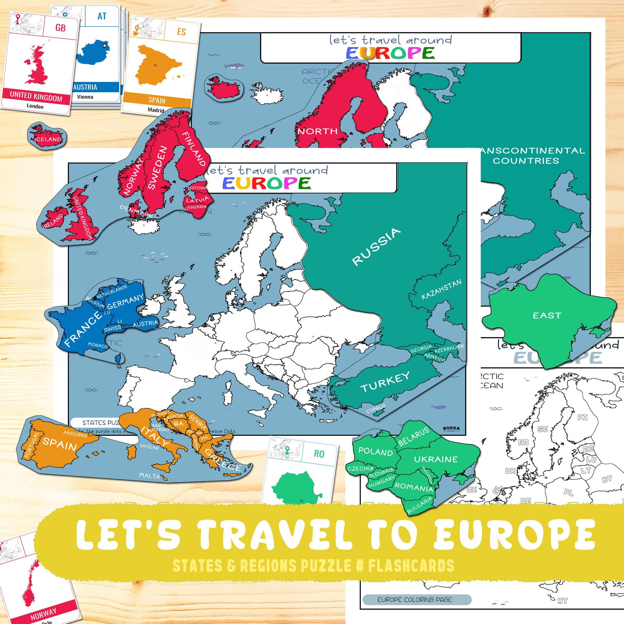 Europe Map Puzzle, Printable Learning Pack, Montessori States