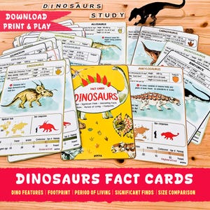 Tarjetas con datos sobre dinosaurios para imprimir, recursos educativos de aprendizaje, materiales Montessori, tarjetas didácticas sobre dinosaurios, educación preescolar en el hogar, digitales
