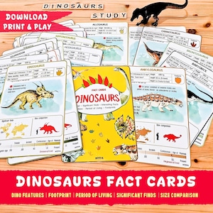 Tarjetas de datos de dinosaurios imprimibles, recursos educativos, materiales Montessori, tarjetas didácticas de dinosaurios, educación preescolar en casa, digital