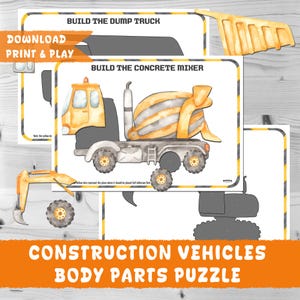 Casse-tête à imprimer sur les véhicules de construction, jeu de camions pour enfants, excavatrice, bétonnière, camion à benne basculante, chargeur frontal, temps tranquille et amusant
