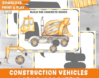 Quebra-cabeça de veículos de construção: jogo de combinação para crianças (download em PDF)