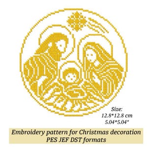 Holy Family Embroidery Design: Nativity Cross Stitch Ornament (PES, DST, JEF)