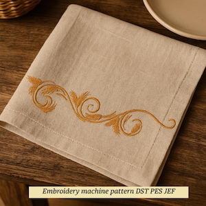 Wheat embroidery pattern, gold ripe wheat border jef, pes, dst formats.