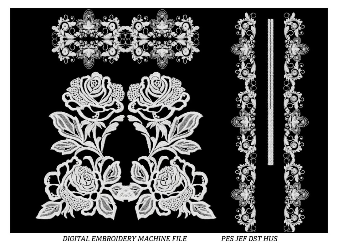 Design Single Rose Pattern Single Color Rose Machine Embroidery Design for Dress, Monochrome ...