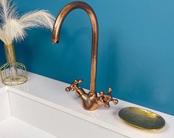 Handmade Copper Single-Hole Faucet, Copper Bathroom Faucet - Handmade Single Hole Mixer Faucet, Premium Copper Mixer Faucet