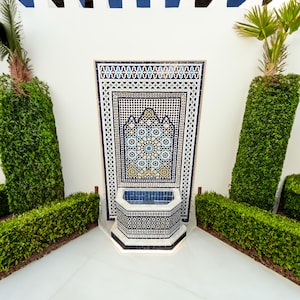 Mosaic Garden Fountain - Large Outdoor Fountain - Handmade Moroccan Tile Table - Mosaic Water Fountain for Indoor - Floor Patio Fountain.