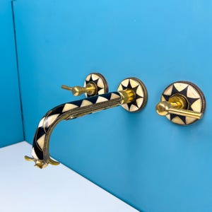 Wall Mounted Bathroom Faucet Sink, Handmade Brass Wall Mounted Faucet with Bone and Black Resin, Wall Mount Resin Bones Bathroom Faucets